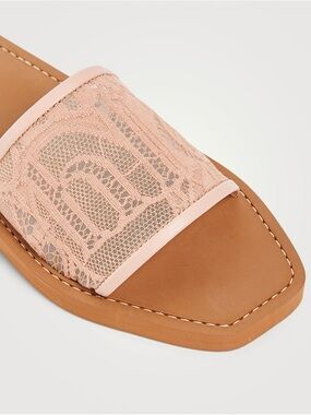 Chloe Pink Lace Slide Sandal with Tan Footbed